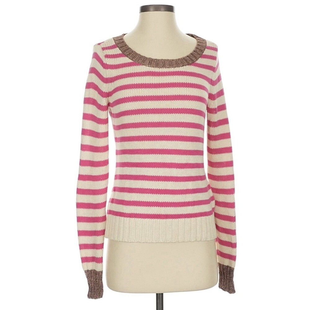 Banana Republic Cotton  Sweater Red Pink Strip Sz XL Classic Money Preppy